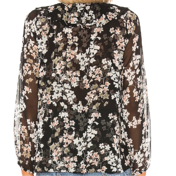 NWT MISA Patia Black Floral Sheer Long Sleeve Tie Neck Blouse Size Small - Picture 4 of 7